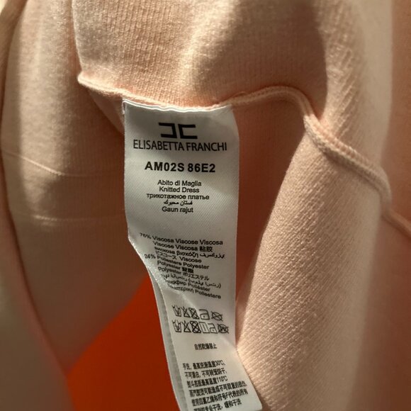 Elisabetta Franchi Maxi Knitted Light Pink Dress w/ Coral Scallop Accents Size M - Picture 6 of 6